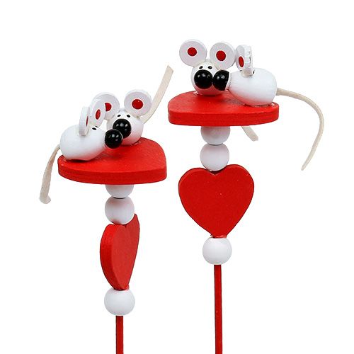 Floristik24 Decorative hearts with mice on a stick red 12pcs