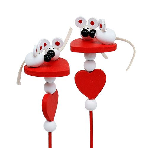 Product Decorative Hearts with Mice on Stick Red 12 Pcs