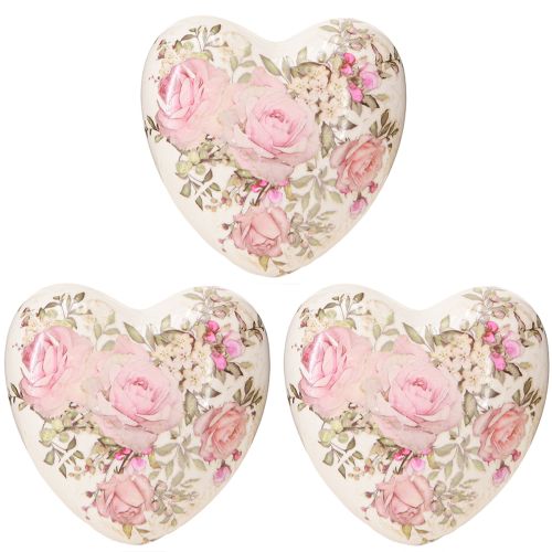 Product Decorative hearts with rose ceramic in cream pink 8x8cm 3pcs