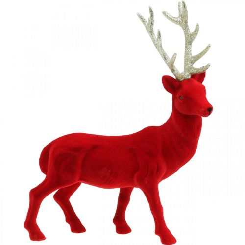 Floristik24 Decorative deer decorative figure decorative reindeer flocked red H40cm