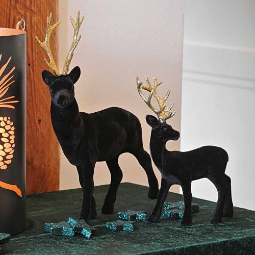 Floristik24 Decorative Deer Flocked Black, Gold 20cm 2 pcs