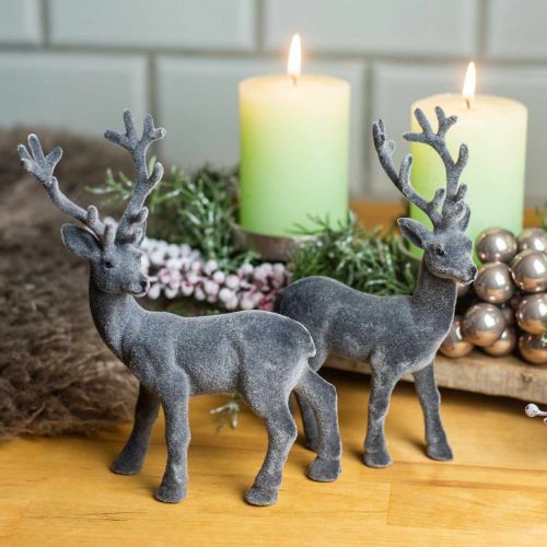 Floristik24 Decoration deer flocked grey 20cm 2 pcs