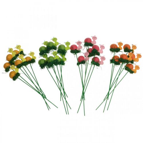 Product Decorative wooden snail on stick assorted colors 5cm 24 pcs