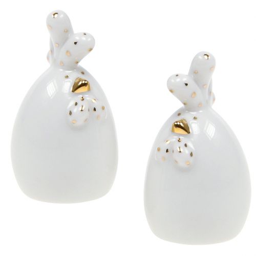 Floristik24 Decorative chicken white with golden dots 6.5cm 6pcs