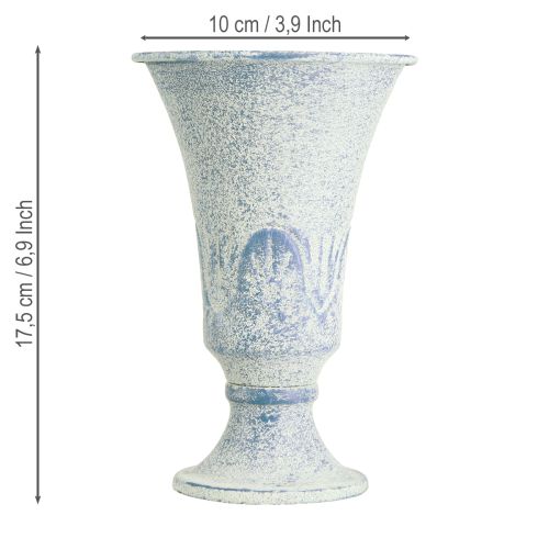 Product Decorative Chalice Antique White Blue Metal Table Decoration Ø11cm H17.5cm