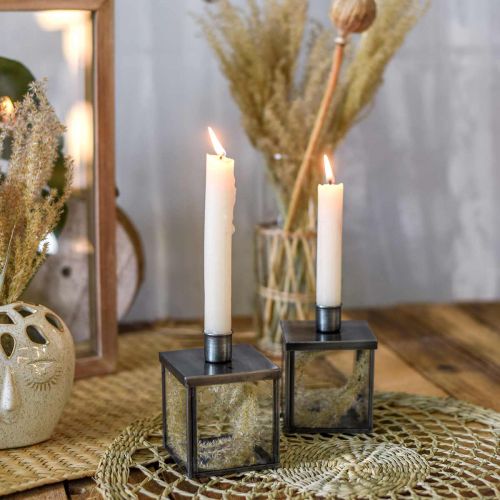 Decorative candle holder for silver candle, anthracite H11cm
