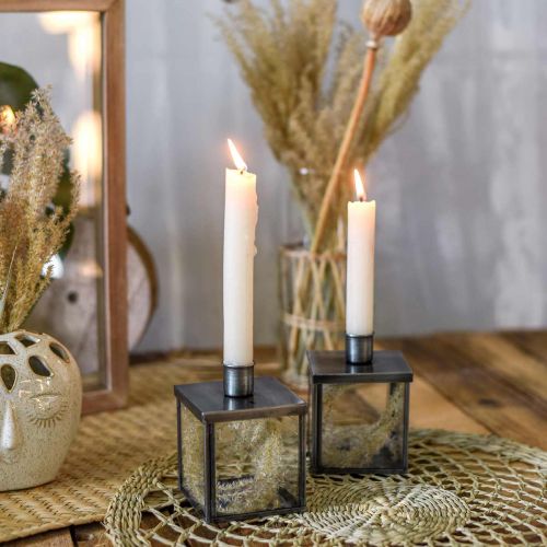 Floristik24 Decorative candle holder for silver candle, anthracite H11cm