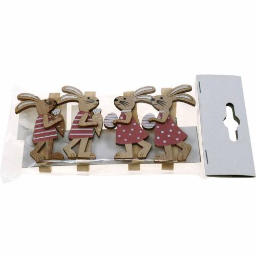 Product Decorative clips bunnies Easter bunnies pink, white wood Easter decoration 4pcs