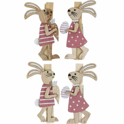 Decorative clips bunnies Easter bunnies pink, white wood Easter decoration 4pcs
