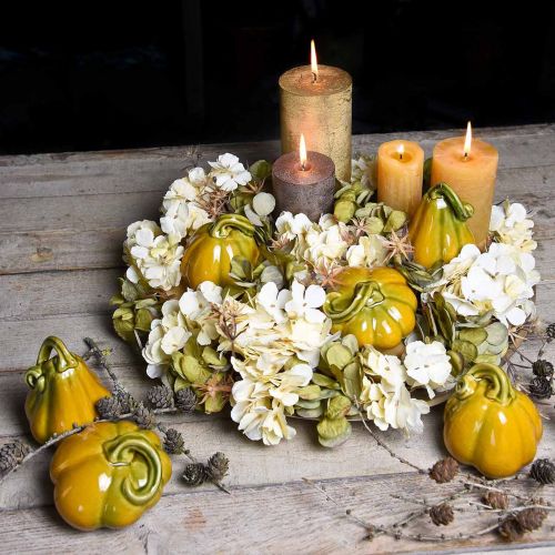 Floristik24 Decorative pumpkin ceramic orange, green assorted H7.5 / 10 / 11cm 3pcs