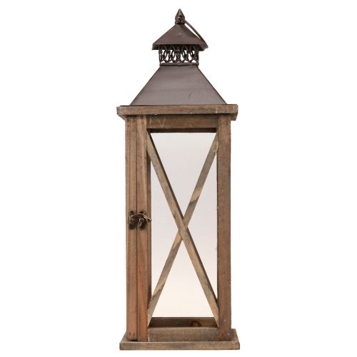 Decorative Lantern Wood Vintage Wooden Lantern Brown 17×17×50cm | Floristik24.ie