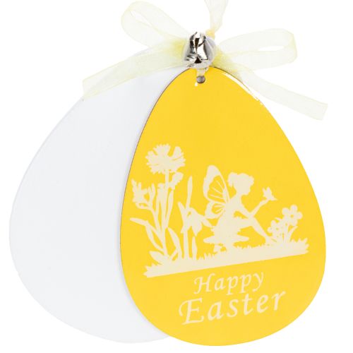 Product Decorative Easter eggs for hanging, white and yellow, wooden, Easter decoration, spring decoration, 6 pieces