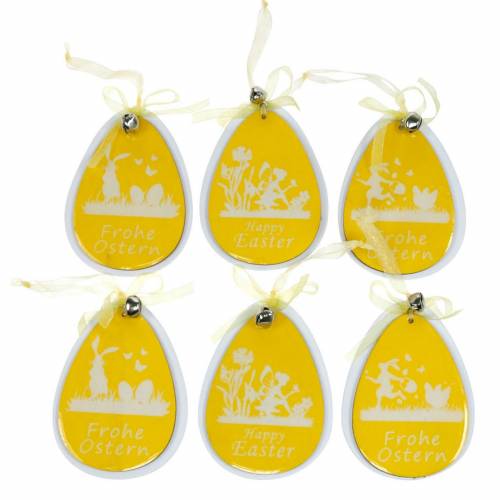 Product Decorative Easter eggs to hang white, yellow wood Easter decoration spring decoration 6pcs