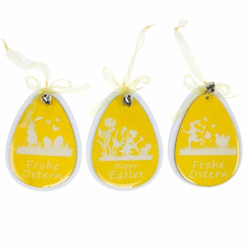 Floristik24 Decorative Easter eggs to hang white, yellow wood Easter decoration spring decoration 6pcs