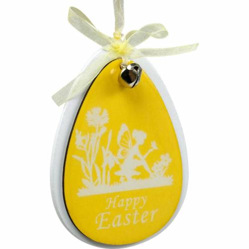 Product Decorative Easter eggs to hang white, yellow wood Easter decoration spring decoration 6pcs