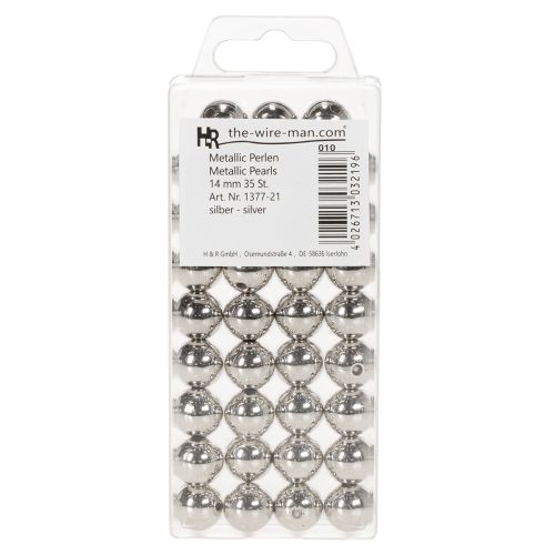 Decorative beads, silver metallic, 14mm, 35 pieces | Floristik24.ie