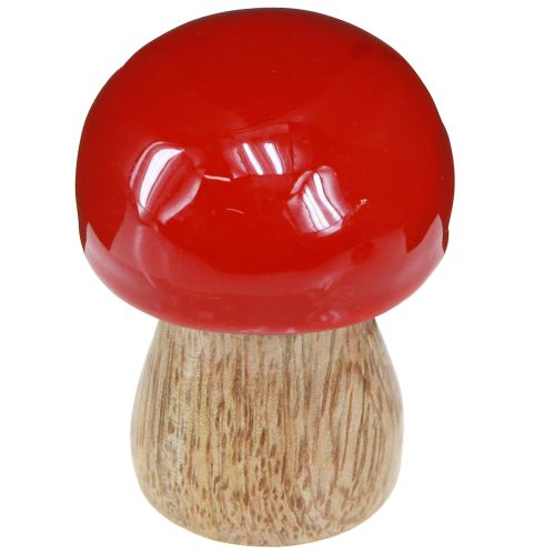 Product Decorative mushrooms red lacquered wooden mushrooms champignons H5cm Ø4cm 6 pcs