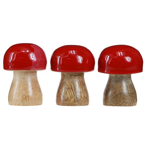 Product Decorative mushrooms red lacquered wooden mushrooms champignons H5cm Ø4cm 6 pcs