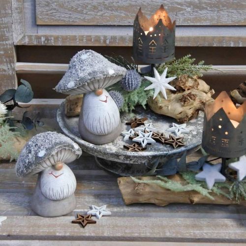 Floristik24 Deco mushroom gnome figure mushroom gnome grey, white 7×9cm 2pcs