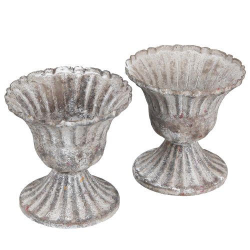 Floristik24 Decorative Cup Rustic Antique Goblet Grey White Ø8cm H8.5cm 2pcs