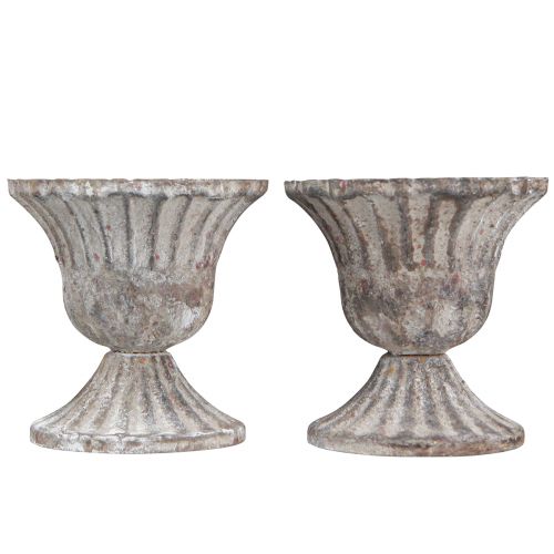 Floristik24 Decorative Cup Rustic Antique Goblet Grey White Ø8cm H8.5cm 2pcs