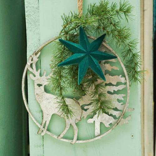 Floristik24 Deco ring reindeer and fir tree antique look silver Ø30cm To hang up