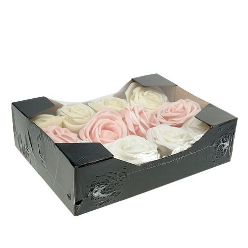 Floristik24 Deco rose mix white, pink, cream Ø7.5cm 12p