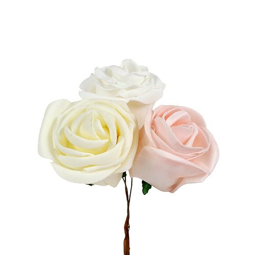 Product Deco rose white, cream, pink mix Ø6cm 24pcs