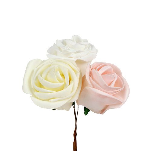 Floristik24 Decoration Rose White, Cream, Pink Mix Ø6cm 24 pcs