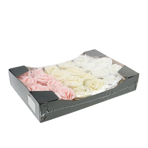 Floristik24 Decoration Rose White, Cream, Pink Mix Ø6cm 24 pcs