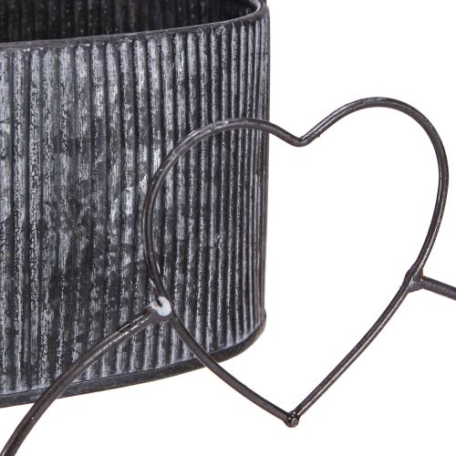 Product Decorative bowl oval metal with heart black 20/16cm set of 2