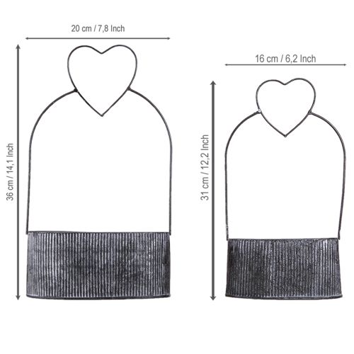 Product Decorative bowl oval metal with heart black 20/16cm set of 2