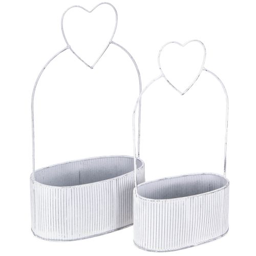 Decorative bowl oval metal with heart white 20/16cm set of 2