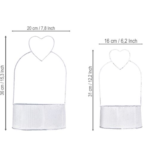 Product Decorative bowl oval metal with heart white 20/16cm set of 2