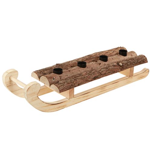 Floristik24 Decorative sleigh wood bark 4 candle holders 40×12.5cm
