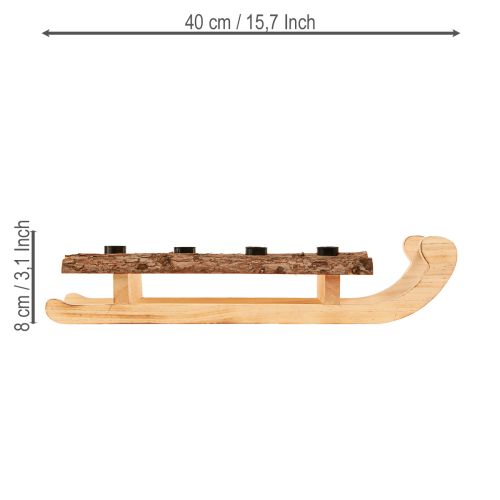 Decorative sleigh wood bark 4 candle holders 40×12.5cm | Floristik24.ie