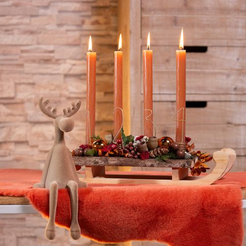 Floristik24 Decorative sleigh wood bark 4 candle holders 40×12.5cm