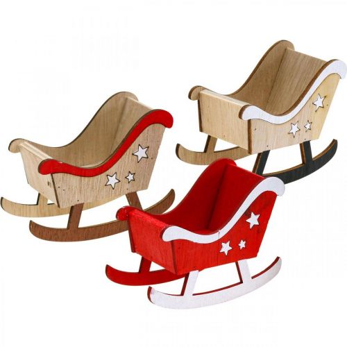 Decorative sleigh wooden Christmas sleigh red white 9pcs