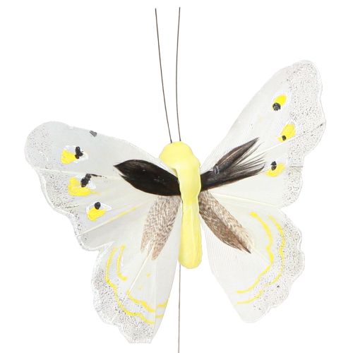 Decorative butterfly on wire yellow 8cm 12pcs