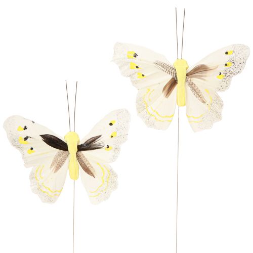 Product Decorative butterfly on wire yellow 8cm 12pcs
