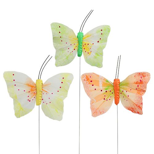 Decorative butterflies on wire colored 8.5cm 12 pcs