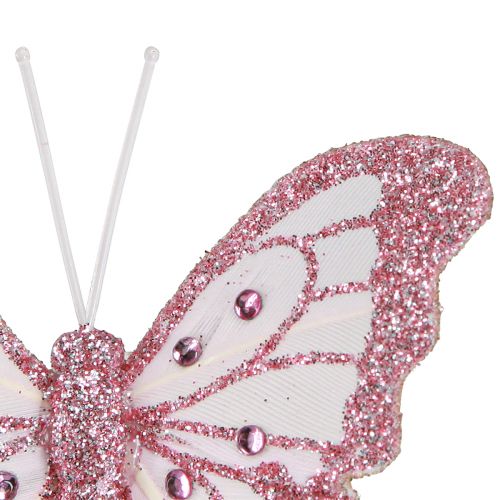 Product Decorative butterflies made of feathers pink glitter 7.5x7cm 4 pcs
