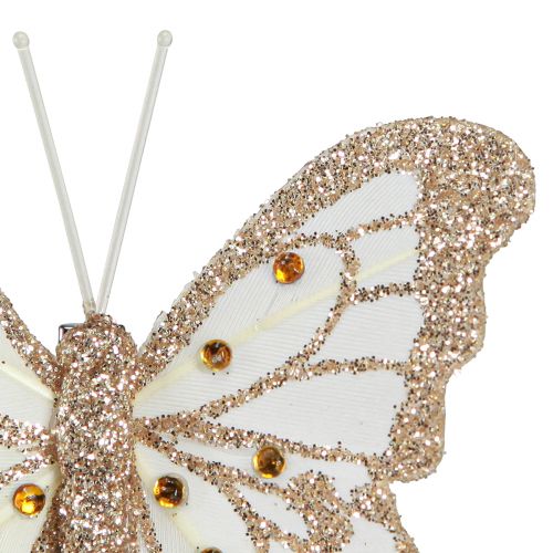Product Feather decoration butterflies in gold on clip 7.5x7cm 4 pcs