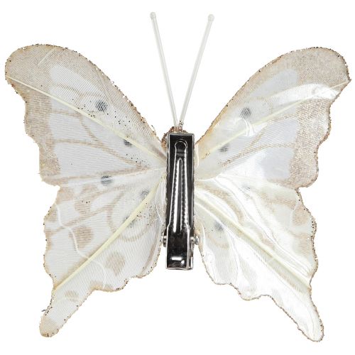 Product Feather decoration butterflies in gold on clip 7.5x7cm 4 pcs
