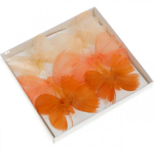 Floristik24 Butterflies in shades of orange, spring decoration Feather butterflies on wire 6pcs