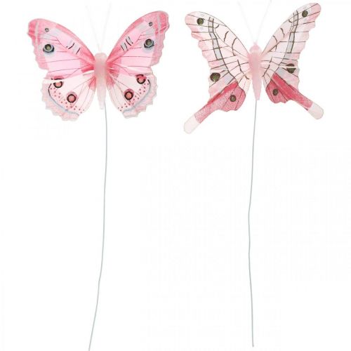 Floristik24 Decorative butterflies pink feather butterfly on wire 7.5cm 6pcs