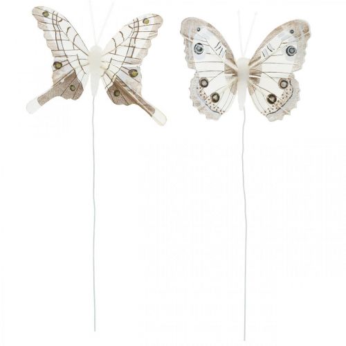 Floristik24 Decorative butterflies white, brown feather butterfly on wire 7.5cm 6pcs