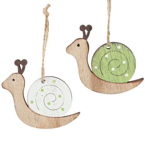 Product Decorative Snail Wooden Decoration for Hanging Natural Green 6.5cm 12 Pcs