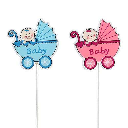 Decorative plug stroller 6cm pink, blue 16 pcs