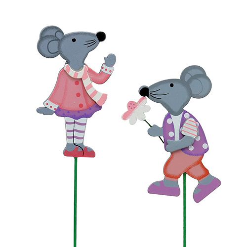 Floristik24 Decorative plug mouse with flower 8.5cm 14pcs